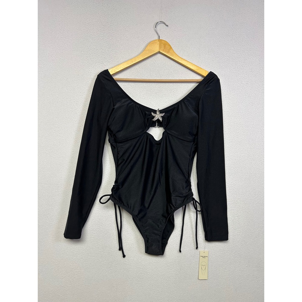 Mermaidcore No Boundaries Womens L Black Long Sleeve Starfish Cutout Swimsuit